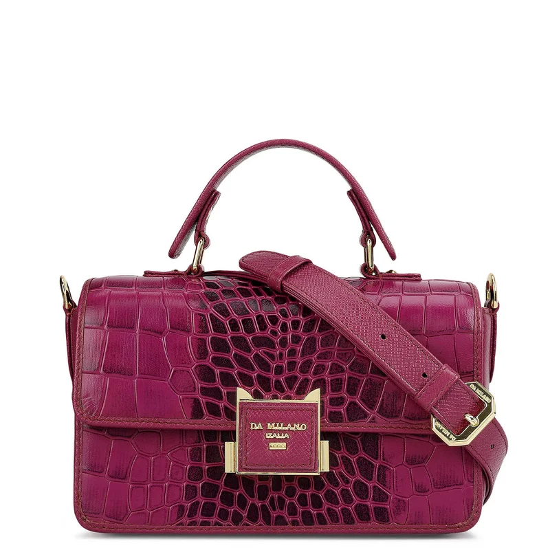 Da Milano Small Croco Leather Satchel - Orchid